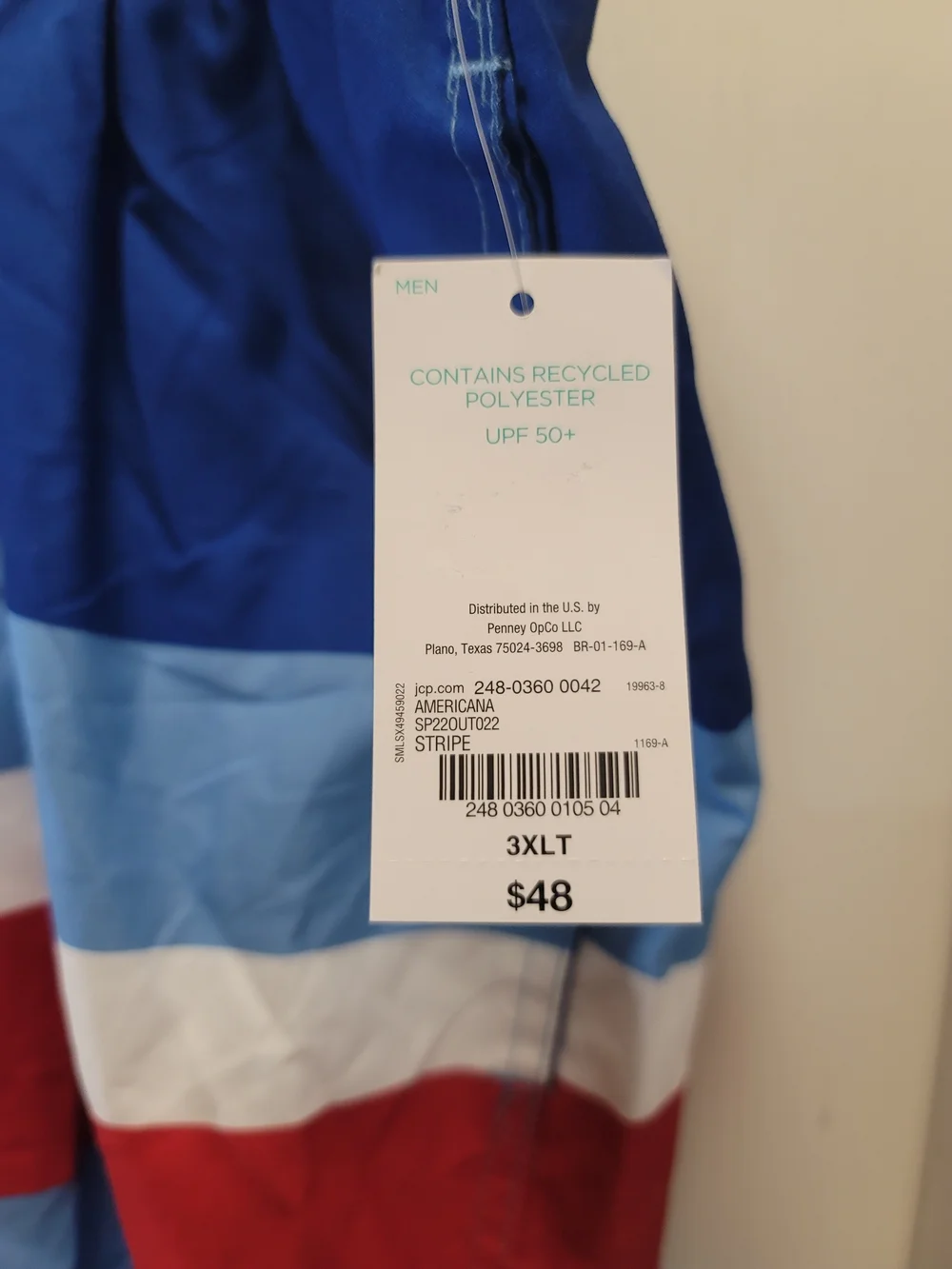 Outdoor Oasis Men's Blue Red Stripe Swim Trunks - NWT - 3XLT